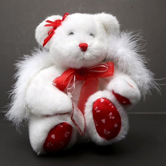 Vintage GANZ Loving Angel Bear Heart Valentines Animation Glitter Wings White - Picture 1 of 9